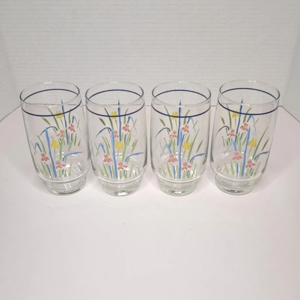 Sango Pastels Floral Drinking Glass Short Tumblers 5 1/8